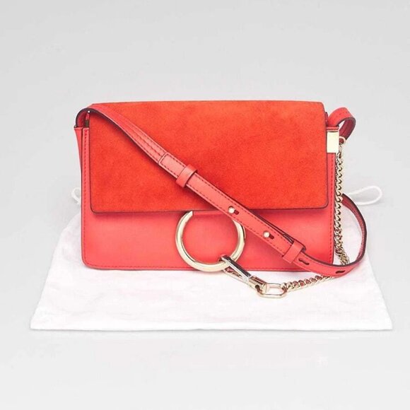 Chloe Red Leather and Suede Small Faye Crossbody Bag - Picture 12 of 12